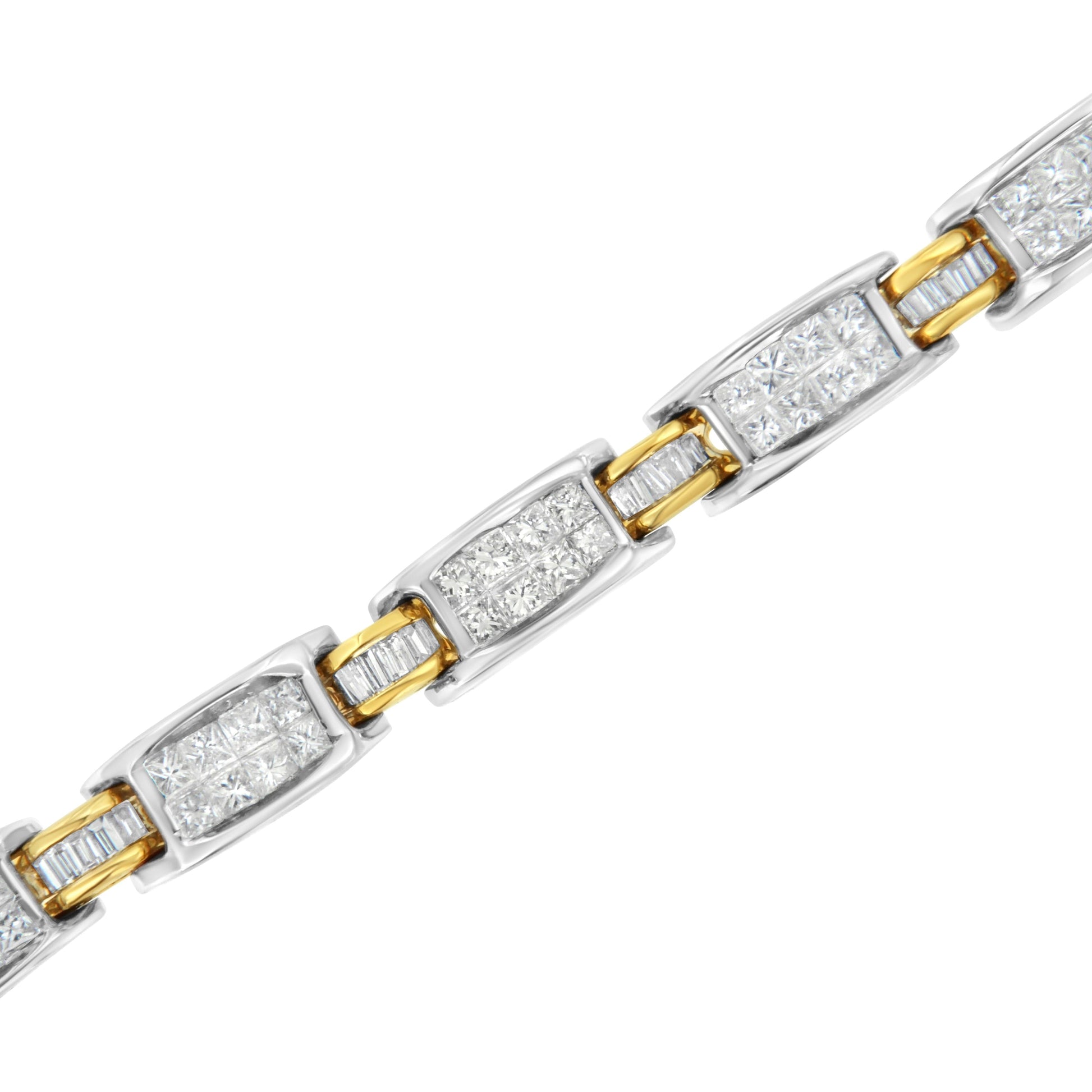 14K Two-Tone Gold Princess and Baguette-Cut Diamond Link Bracelet (3.00 cttw, H-I Color, SI1-SI2 Clarity) Bids.com