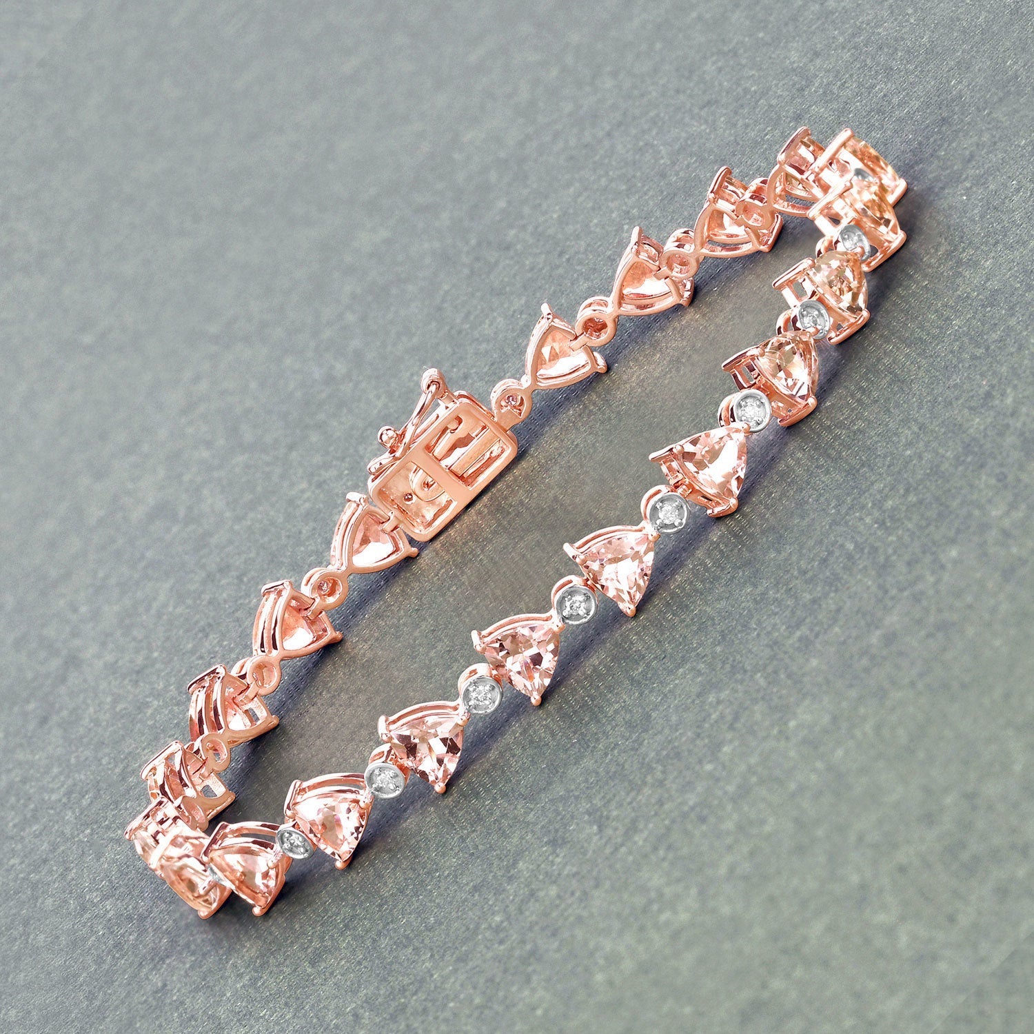 7.56 Carat Genuine Morganite and White Diamond 14K Rose Gold Bracelet Bids.com