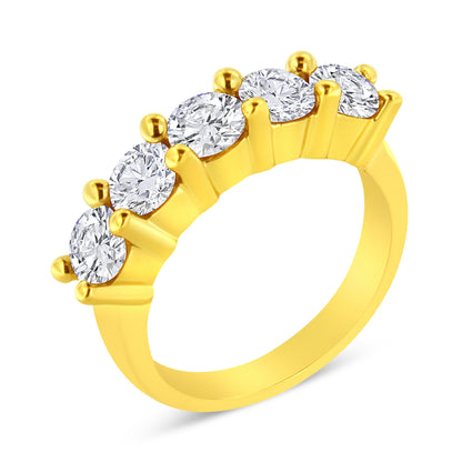 14K Yellow Gold Plated .925 Sterling Silver 2.0 Cttw Shared Prong Set Diamond 5 Stone Wedding Band Ring (J-K Color, I1-I2 Clarity) - Size 7 Bids.com
