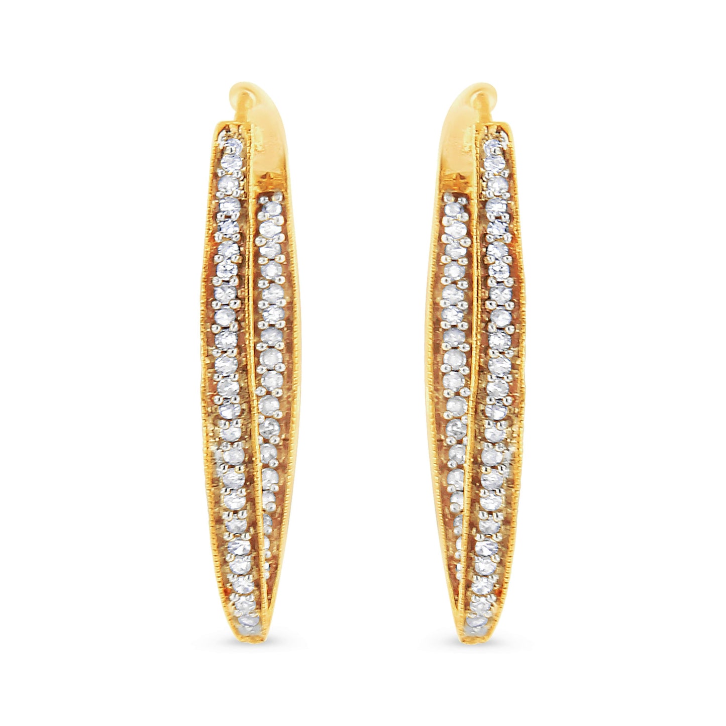 10K Yellow Gold 1/2 Cttw Round-Cut Diamond Modern Hoop Earrings (I-J Color, I2-I3 Clarity) Bids.com
