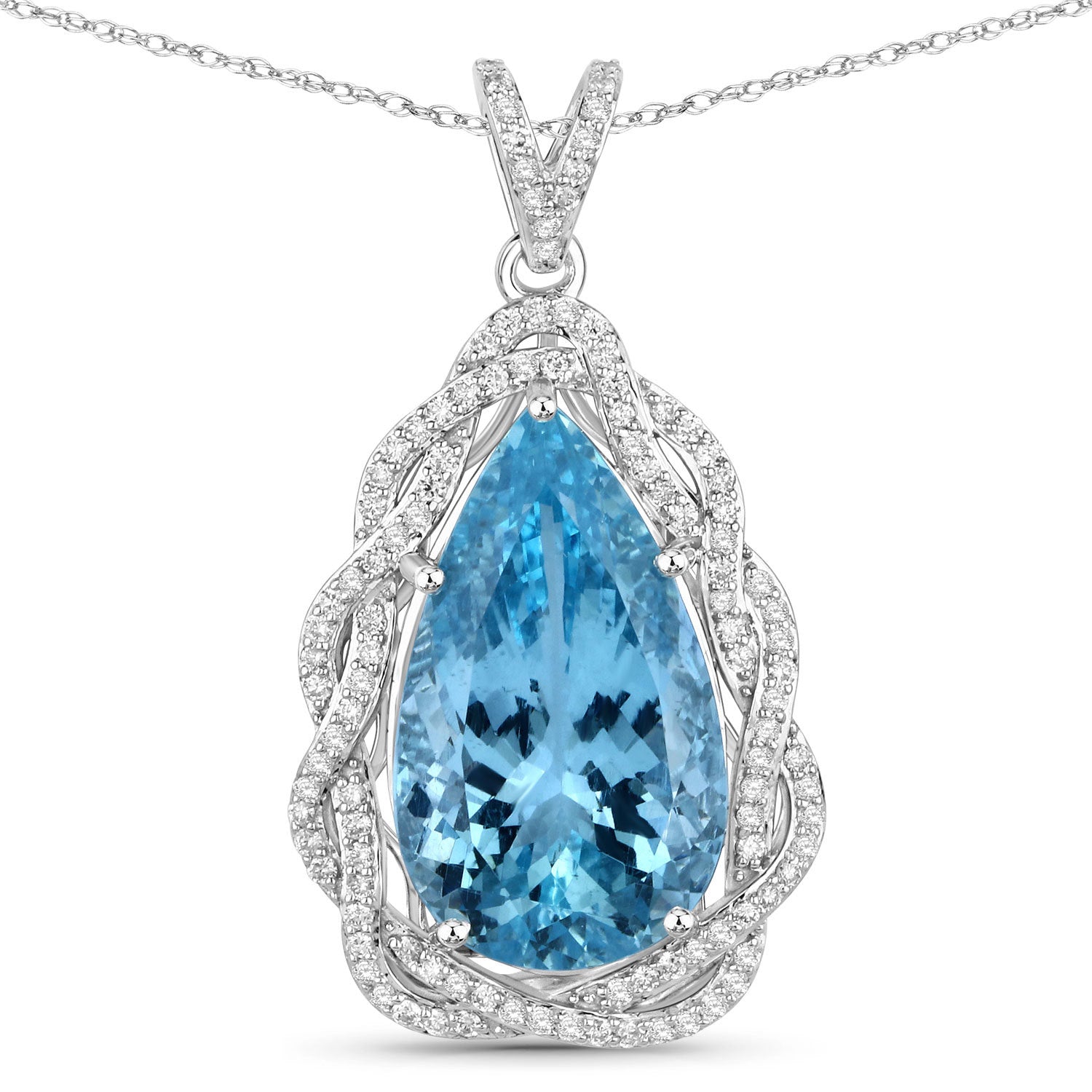 11.90 Carat Genuine Aquamarine and White Diamond 14K White Gold Pendant Bids.com