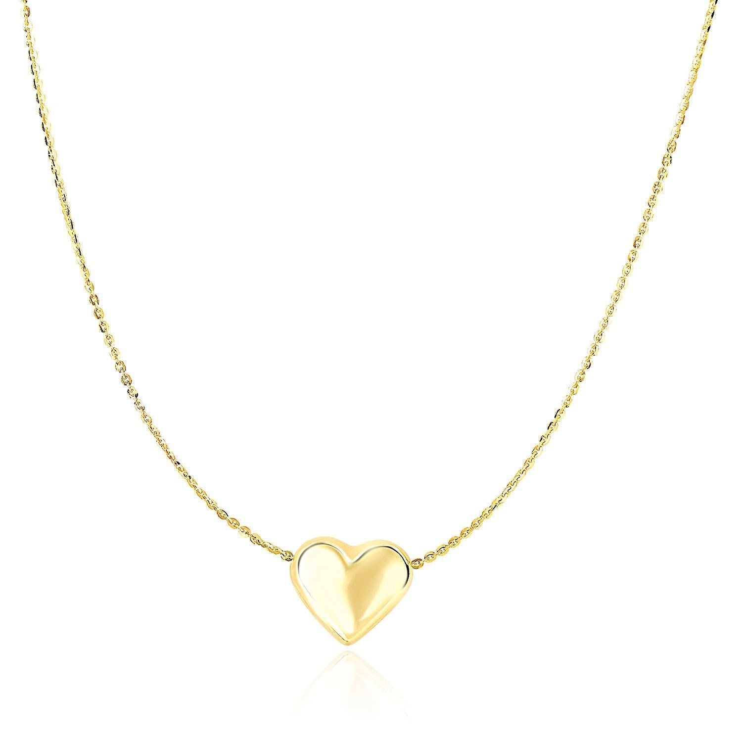 14k Yellow Gold Chain Necklace with Sliding Puffed Heart Charm Bids.com