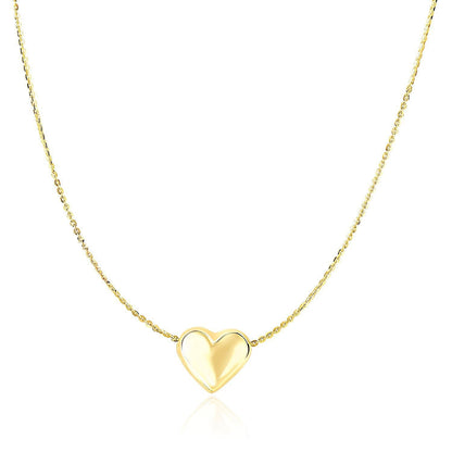 14k Yellow Gold Chain Necklace with Sliding Puffed Heart Charm Bids.com