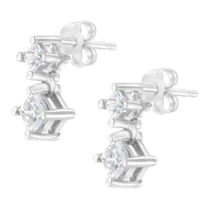 14K White Gold 3/4 cttw Double Diamond Princess-Cut Stud Earrings (I-J Clarity, I2-I3 Color) Bids.com