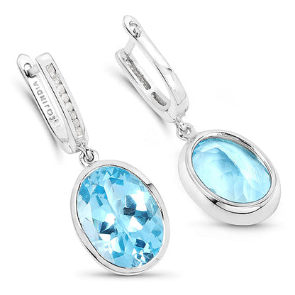 15.13 Carat Genuine Blue Topaz and White Diamond .925 Sterling Silver Earrings Bids.com