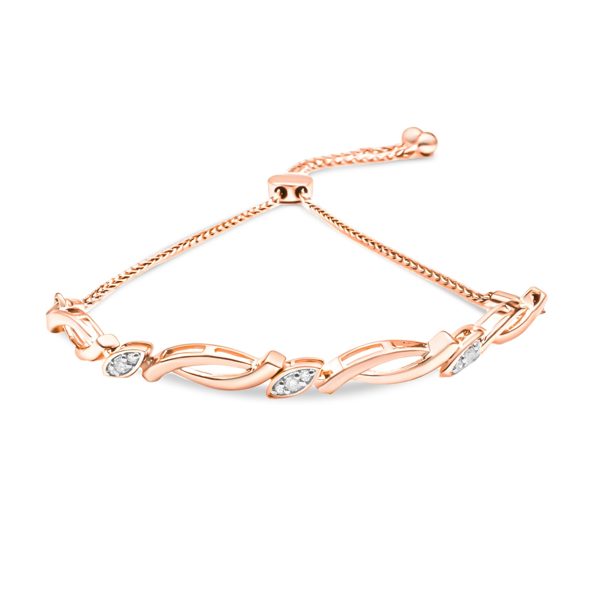 14K Rose Gold Plated .925 Sterling Silver 1/10 Cttw Diamond Alternating Swirl link Bolo Bracelet (I-J Color, I2-I3 Clarity) - 6" to 9" Adjustable Bids.com
