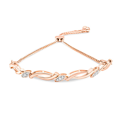 14K Rose Gold Plated .925 Sterling Silver 1/10 Cttw Diamond Alternating Swirl link Bolo Bracelet (I-J Color, I2-I3 Clarity) - 6" to 9" Adjustable Bids.com