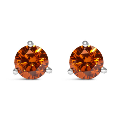 14K White Gold 1/2 Cttw Lab-Grown Round Brilliant-Cut Orange Diamond Classic 3-Prong Martini set Stud Earrings (Orange Color, VS1-VS2 Clarity) Bids.com