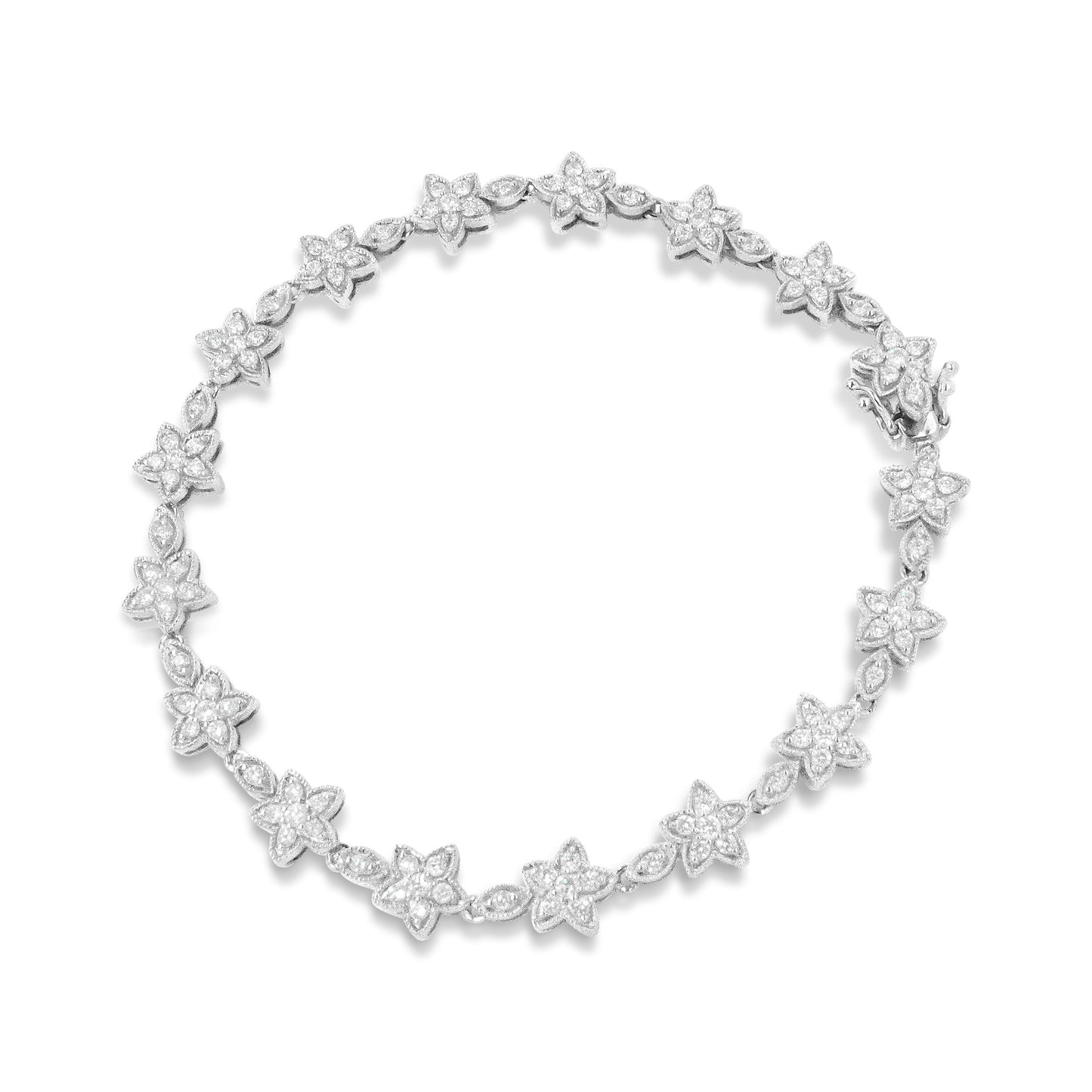 14K White Gold 1 1/5 Cttw Round Diamond Flower Blossom Link Bracelet (H-I Color, SI1-SI2 Clarity) - Size 7" Bids.com