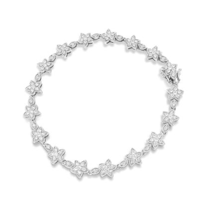 14K White Gold 1 1/5 Cttw Round Diamond Flower Blossom Link Bracelet (H-I Color, SI1-SI2 Clarity) - Size 7" Bids.com