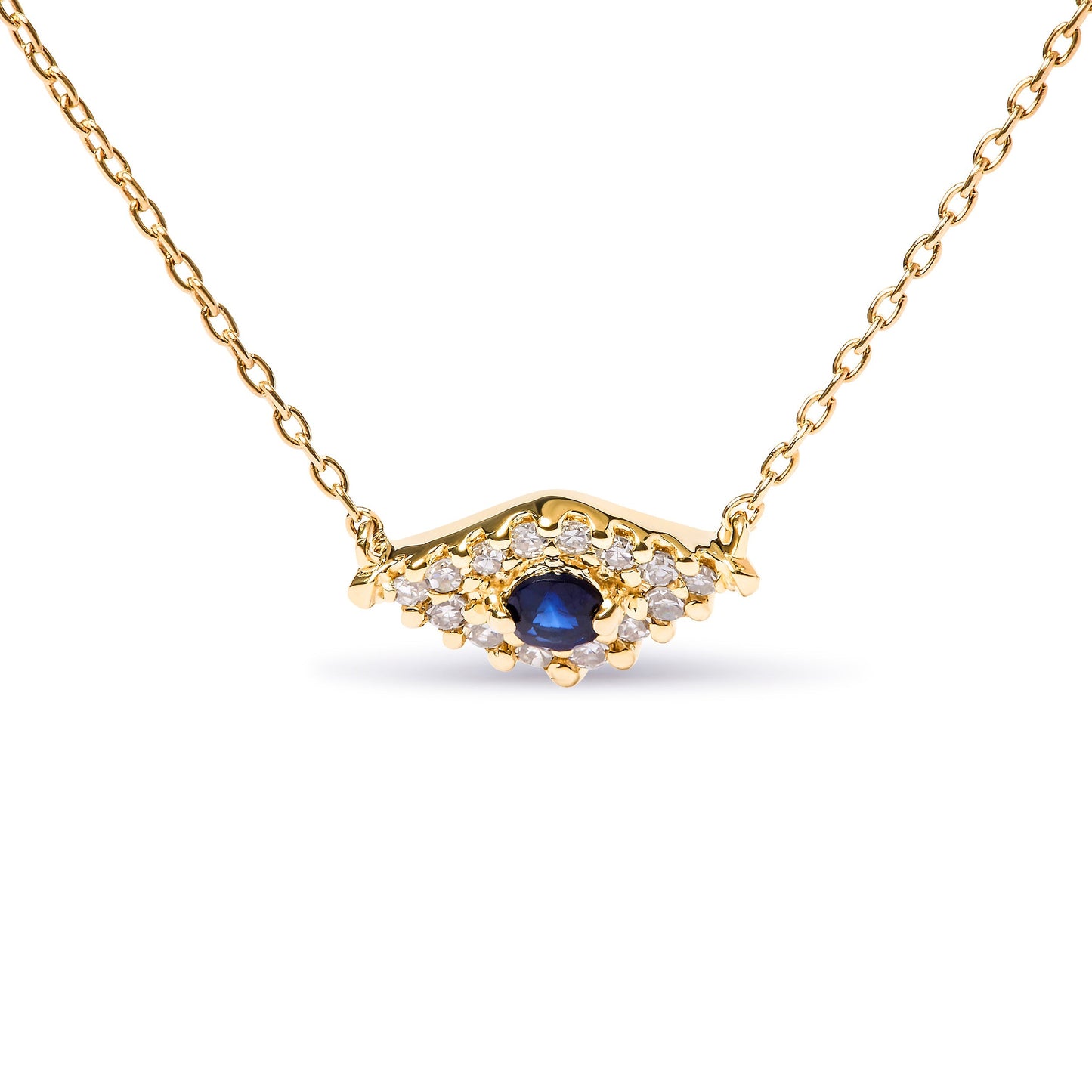 10K Yellow Gold Blue Sapphire and Diamond Accented Evil Eye 18" Inch Pendant Necklace (H-I Color, I1-I2 Clarity) Bids.com