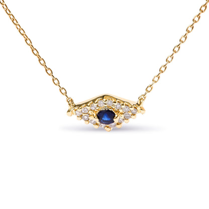 10K Yellow Gold Blue Sapphire and Diamond Accented Evil Eye 18" Inch Pendant Necklace (H-I Color, I1-I2 Clarity) Bids.com