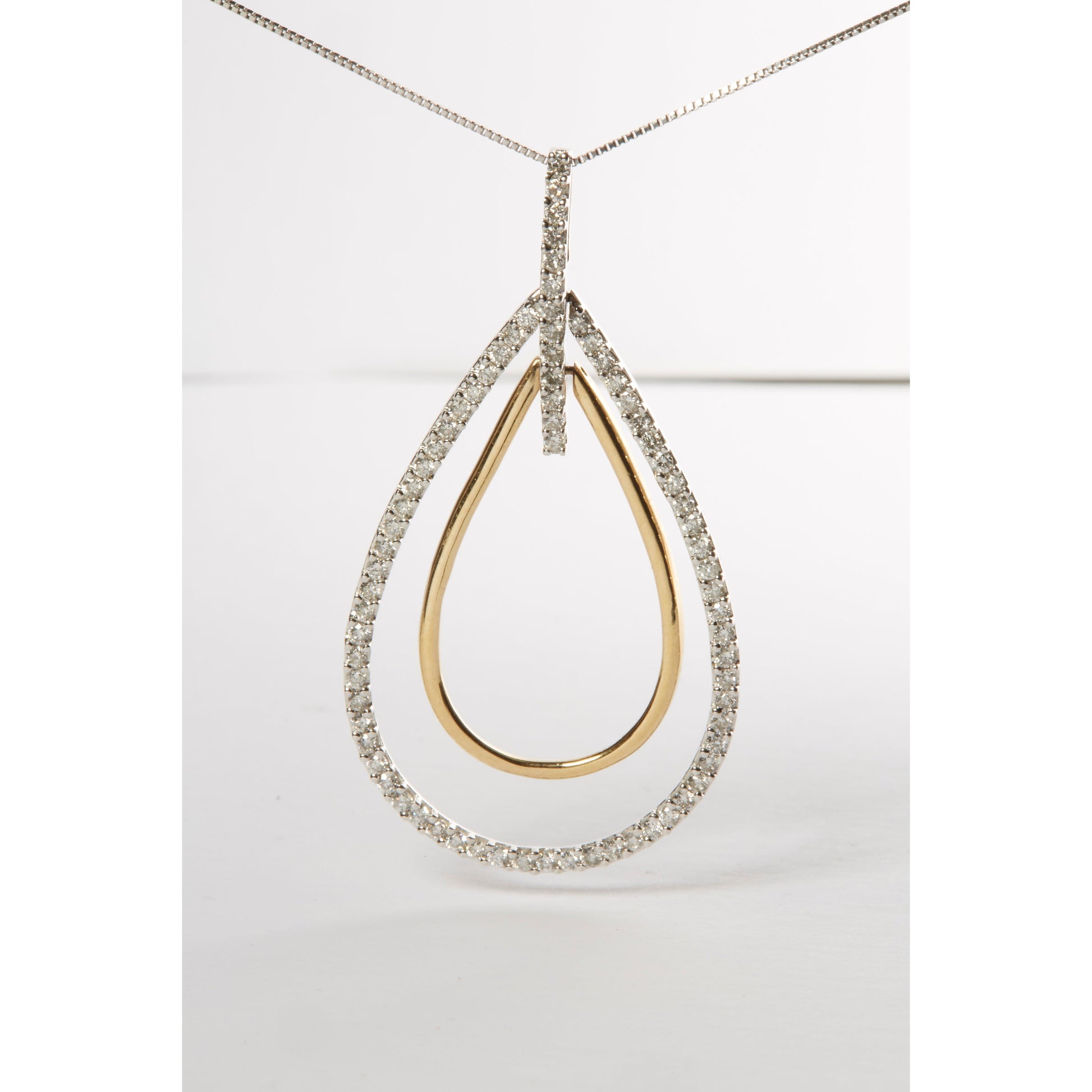 14K Two-Tone Gold Round Cut Diamond Double Burst Pendant Necklace (1.00 cttw, H-I Color, SI2-I1 Clarity) Bids.com