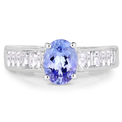 2.13 Carat Genuine Tanzanite & White Topaz .925 Sterling Silver Ring Bids.com