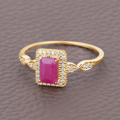 0.75 Carat Genuine Ruby and White Diamond 14K Yellow Gold Ring Bids.com
