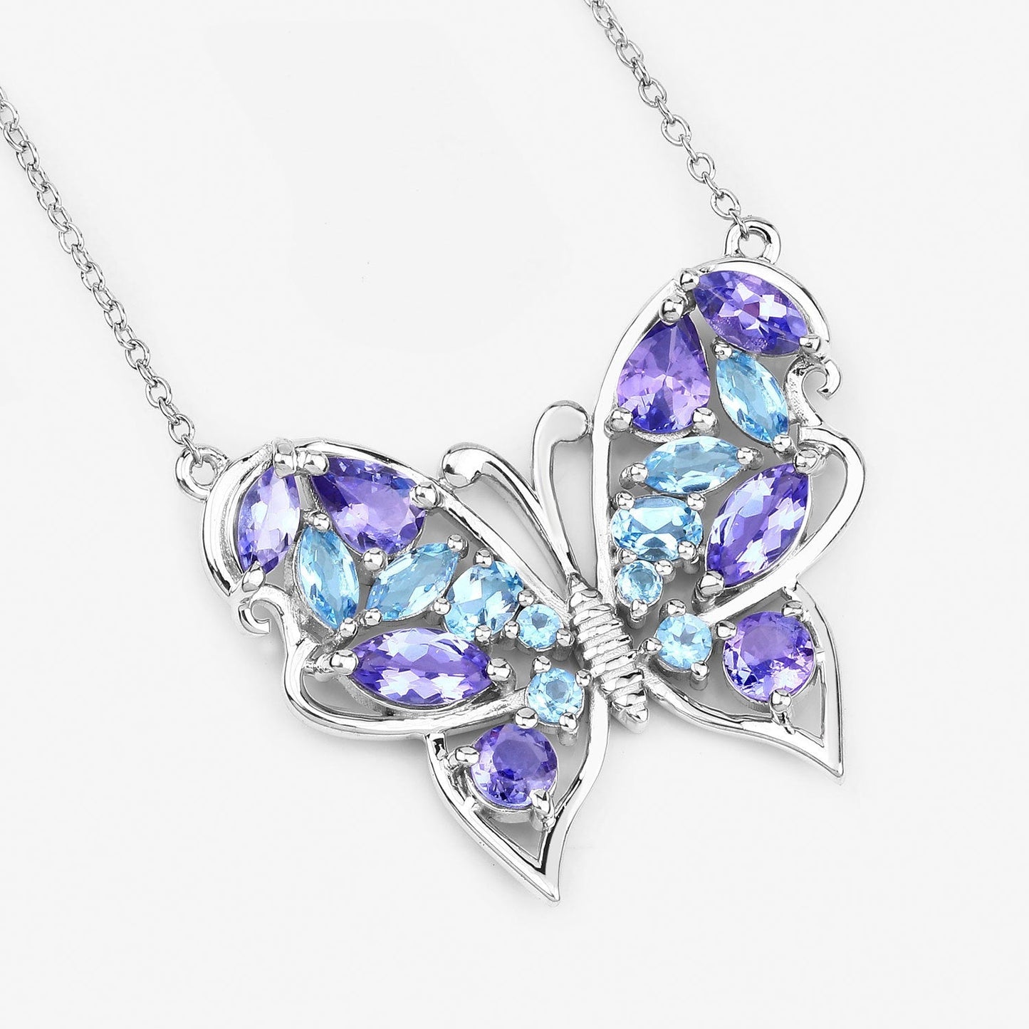 3.60 Carat Genuine Tanzanite and Swiss Blue Topaz .925 Sterling Silver Necklace Bids.com