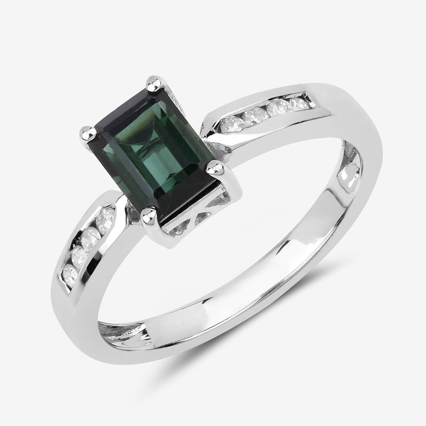 1.19 Carat Genuine Green Tourmaline and White Diamond 14K White Gold Ring Bids.com