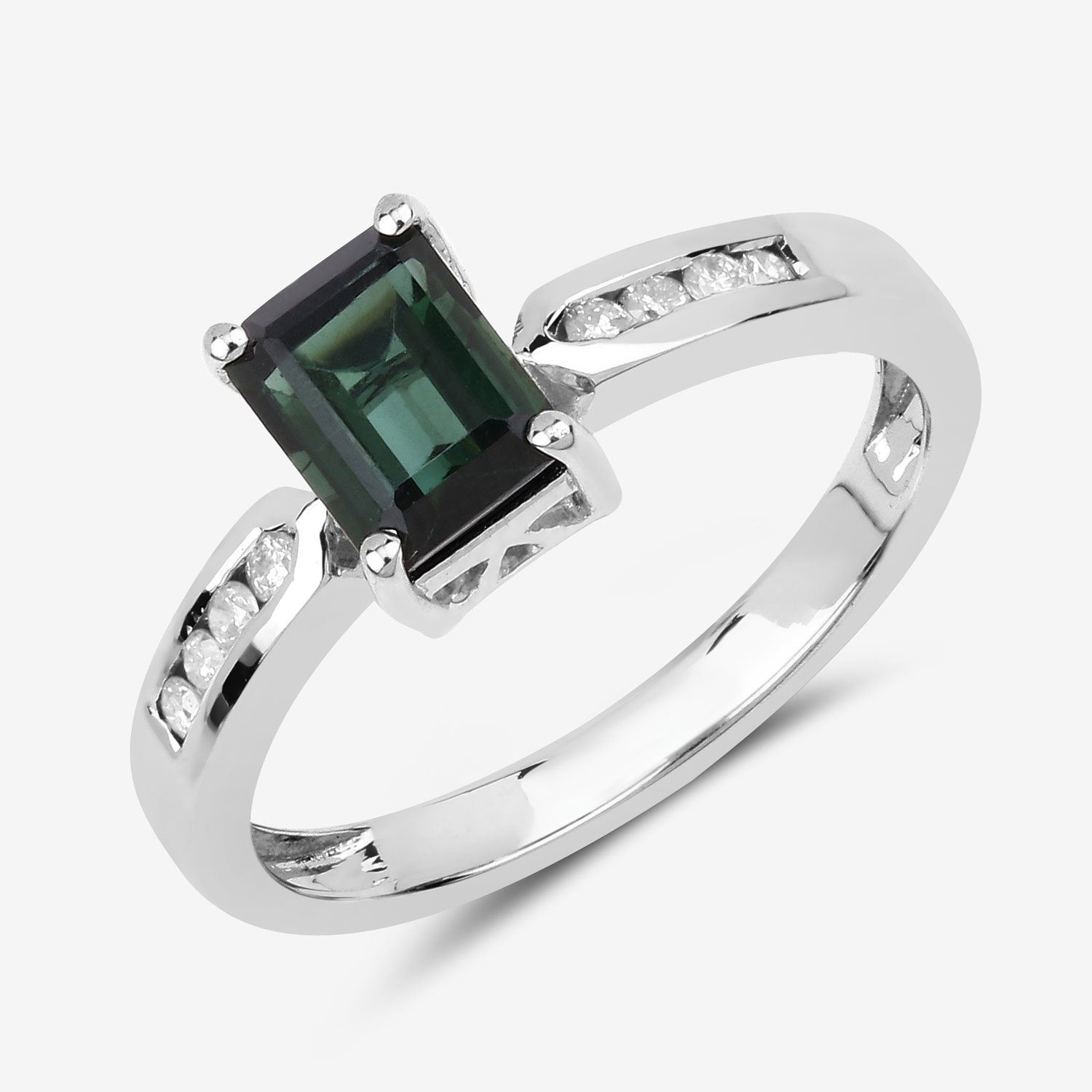 1.19 Carat Genuine Green Tourmaline and White Diamond 14K White Gold Ring Bids.com