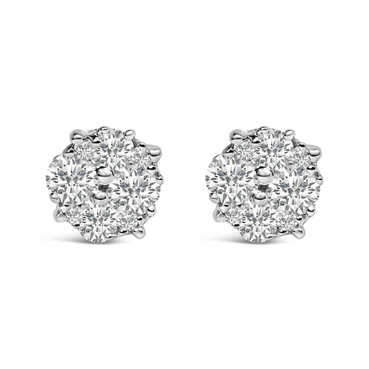 .925 Sterling Silver 1/2 cttw Prong Set Round-Cut Diamond Cluster Stud Earring (I-J Color, I2-I3 Clarity) Bids.com