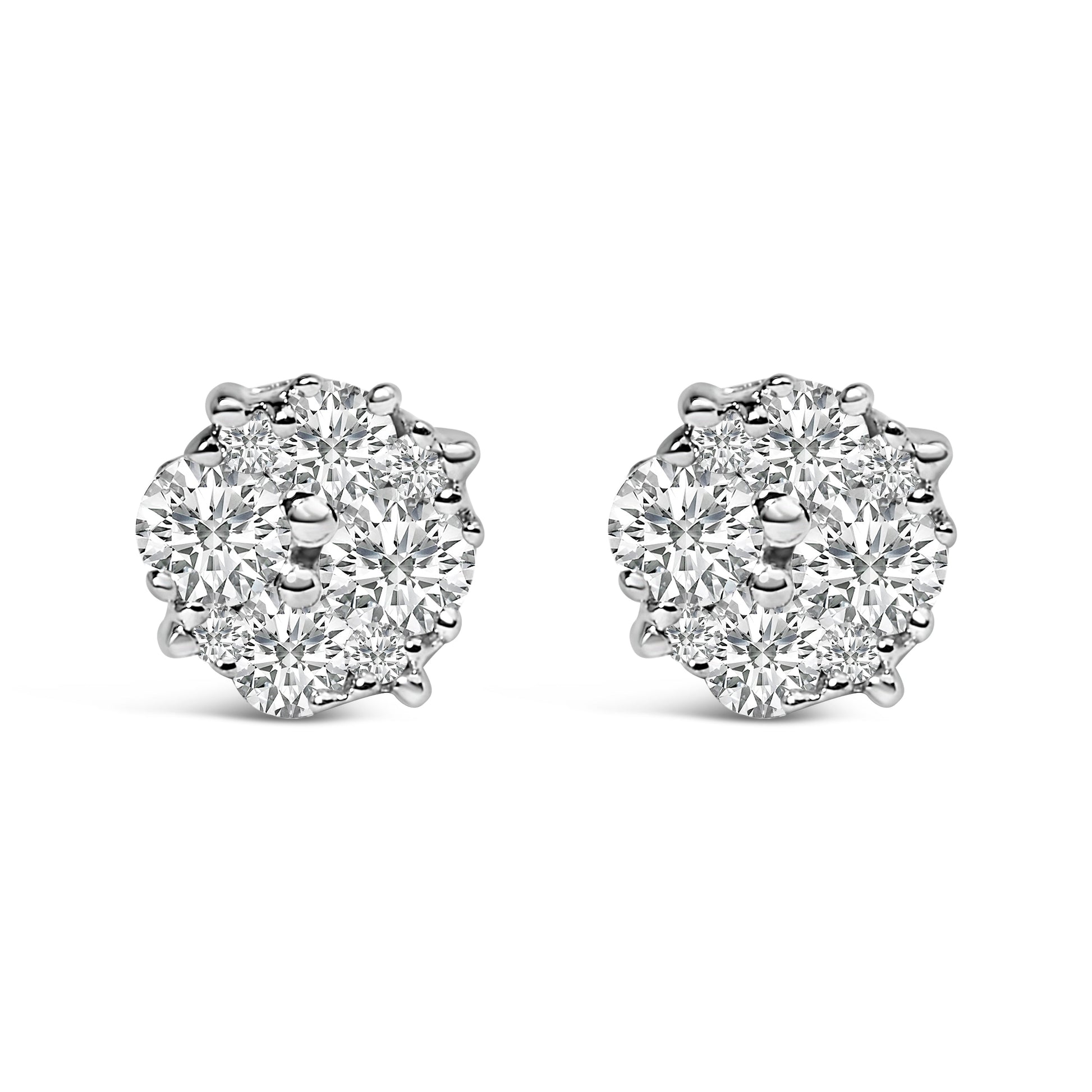 .925 Sterling Silver 1/2 cttw Prong Set Round-Cut Diamond Cluster Stud Earring (I-J Color, I2-I3 Clarity) Bids.com