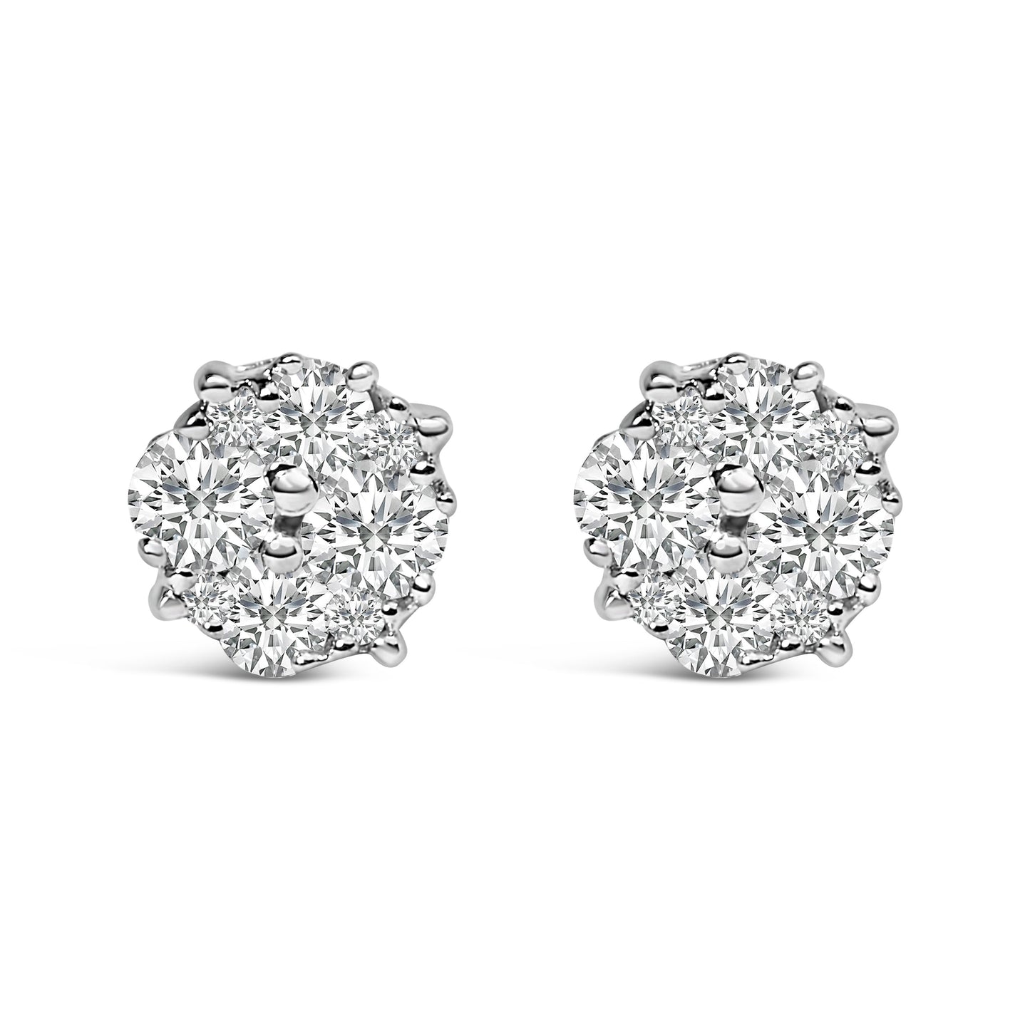.925 Sterling Silver 1/2 cttw Prong Set Round-Cut Diamond Cluster Stud Earring (I-J Color, I2-I3 Clarity) Bids.com