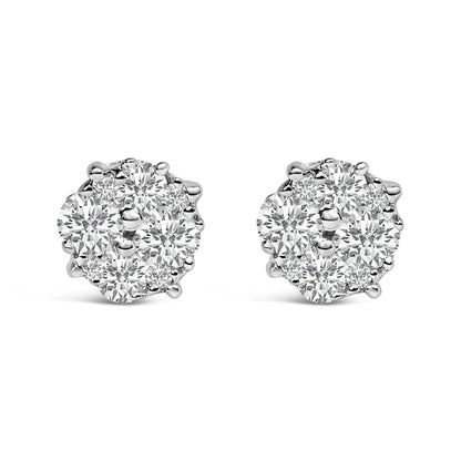 .925 Sterling Silver 1/2 cttw Prong Set Round-Cut Diamond Cluster Stud Earring (I-J Color, I2-I3 Clarity) Bids.com