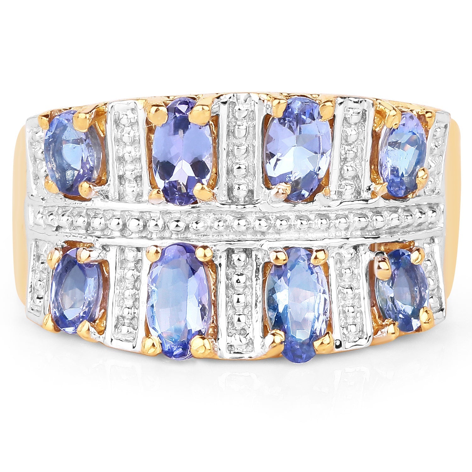 14K Yellow Gold Plated 1.68 Carat Genuine Tanzanite .925 Sterling Silver Ring Bids.com