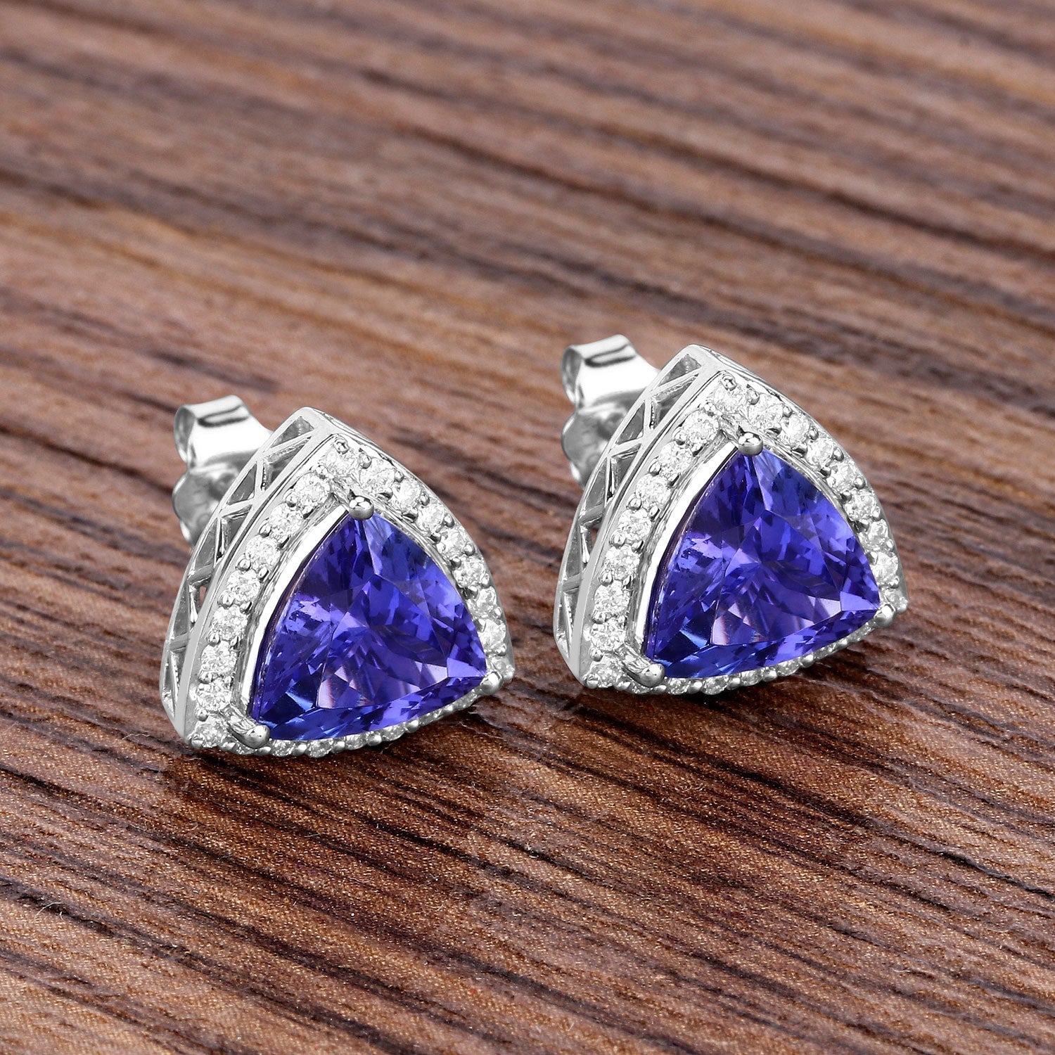 4.62 Carat Genuine Tanzanite and White Diamond 14K White Gold Earrings Bids.com
