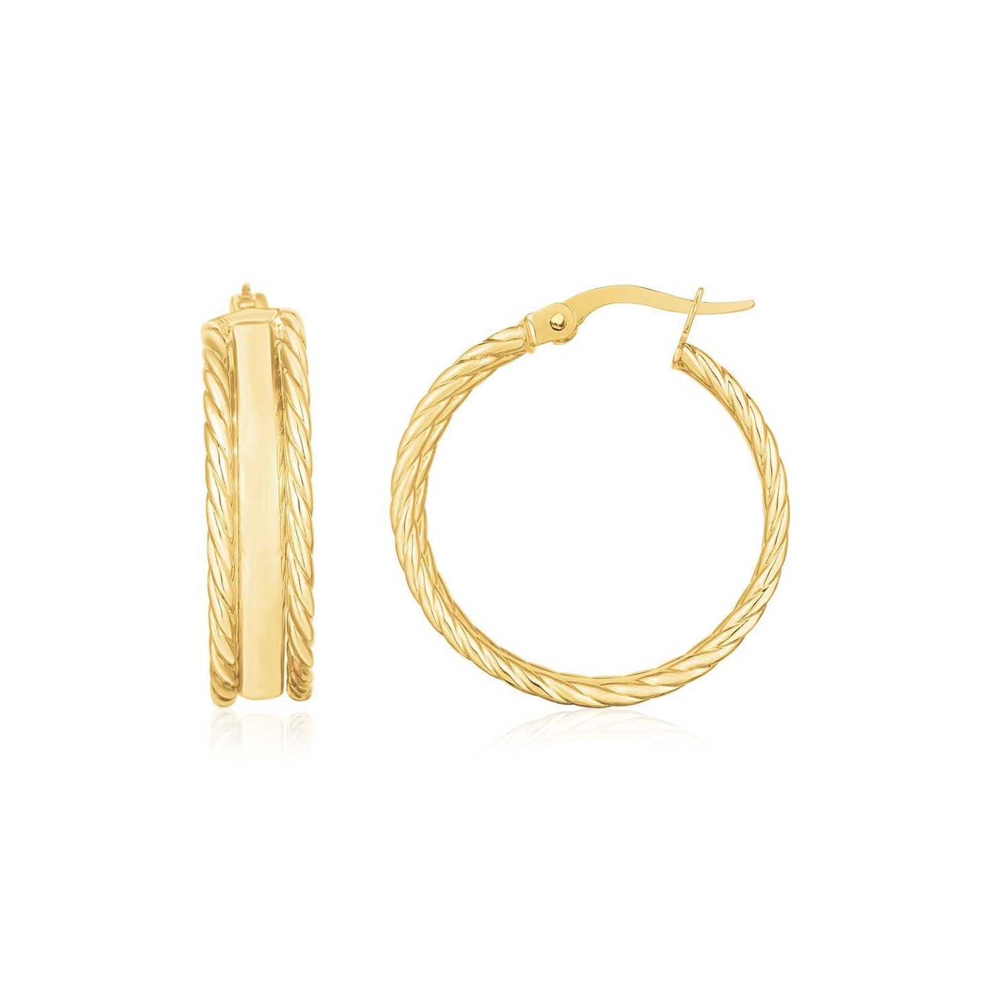 14K Yellow Gold Triple Row Hoop Earrings Bids.com