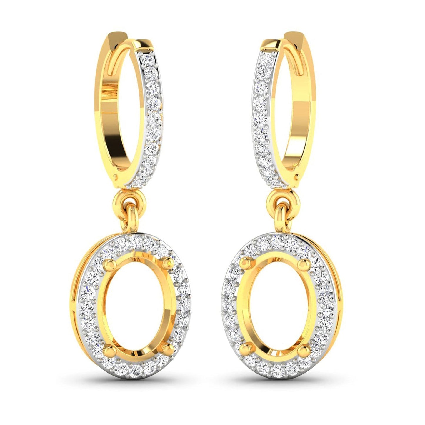 0.32 Carat Genuine White Diamond 14K Yellow Gold Semi Mount Earrings - holds 8x6mm Oval Gemstones Bids.com