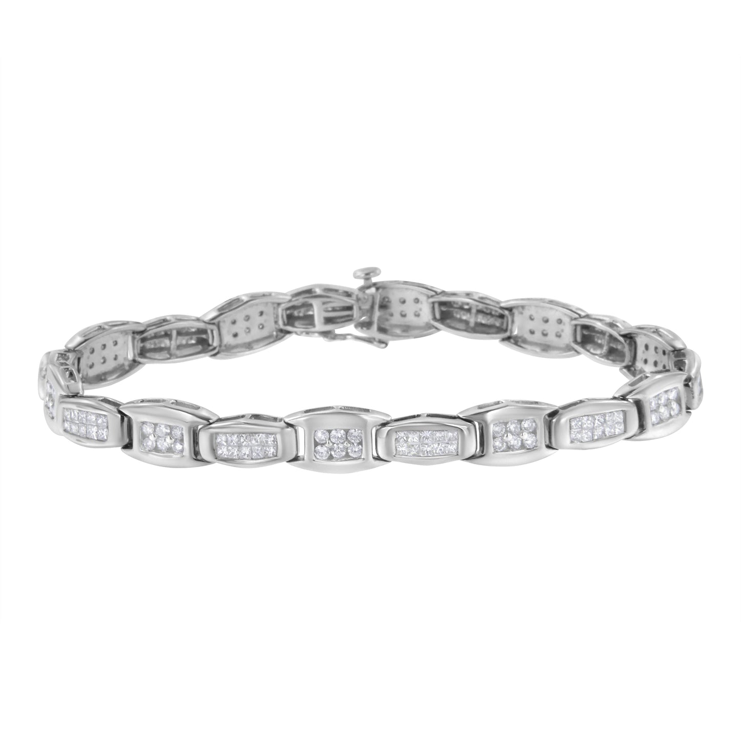 14K White Gold 2-1/2 Cttw Round-Brilliant & Baguette Cut Diamond 7" Alternating Flared Links Tennis Bracelet (H-I Color, SI1-SI2 Clarity) Bids.com