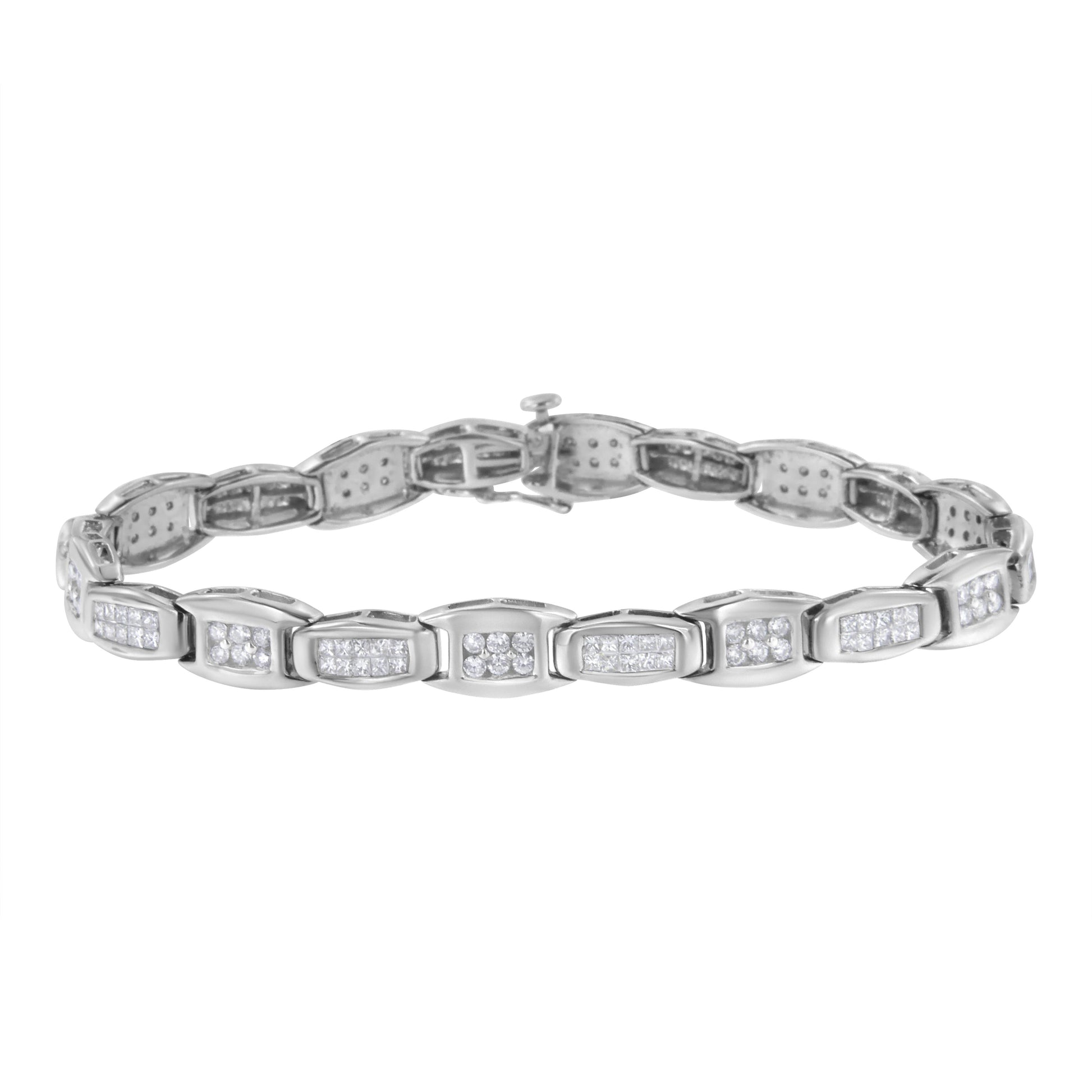 14K White Gold 2-1/2 Cttw Round-Brilliant & Baguette Cut Diamond 7" Alternating Flared Links Tennis Bracelet (H-I Color, SI1-SI2 Clarity) Bids.com