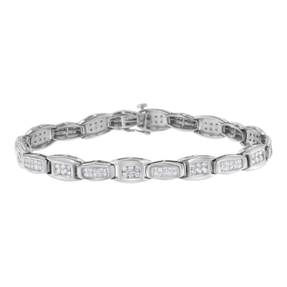 14K White Gold 2-1/2 Cttw Round-Brilliant & Baguette Cut Diamond 7" Alternating Flared Links Tennis Bracelet (H-I Color, SI1-SI2 Clarity) Bids.com