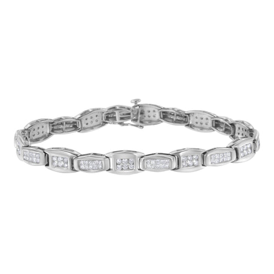 14K White Gold 2-1/2 Cttw Round-Brilliant & Baguette Cut Diamond 7" Alternating Flared Links Tennis Bracelet (H-I Color, SI1-SI2 Clarity) Bids.com