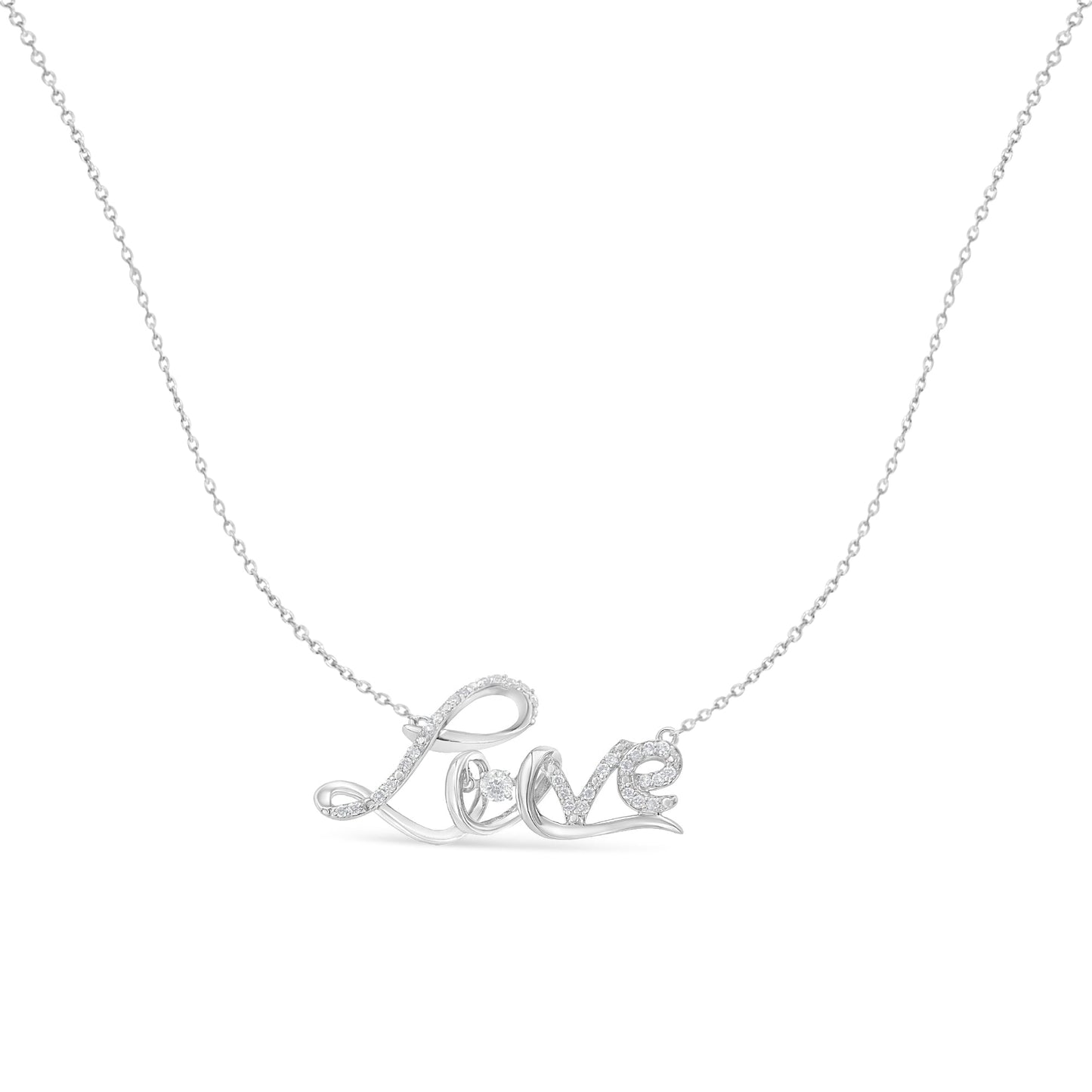 .925 Sterling Silver 1/4 Cttw Diamond Cursive "Love" 18" Pendant Necklace (H-I Color, I1-I2 Clarity) Bids.com