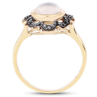 3.04 Carat Genuine White Moonstone and Black Diamond .925 Sterling Silver Ring Bids.com