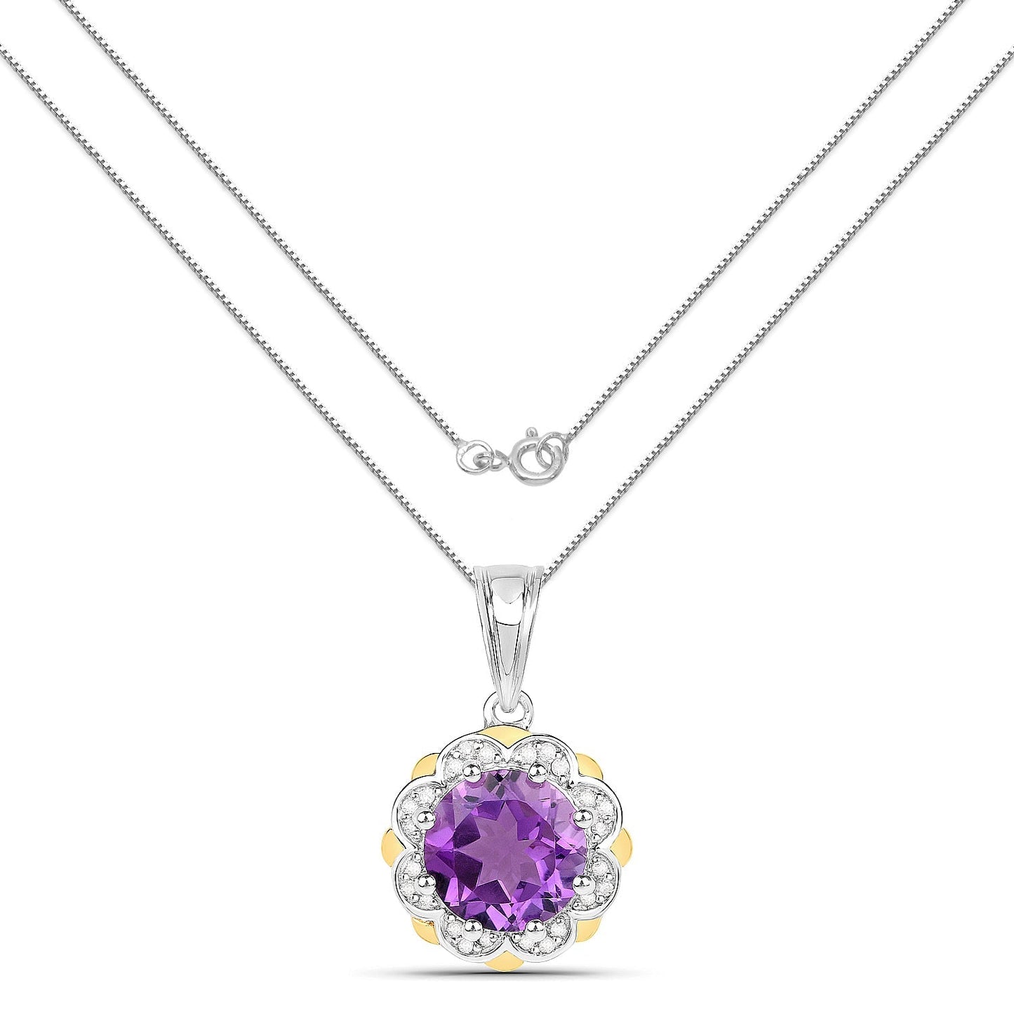 1.87 Carat Genuine Amethyst and White Diamond 14K Yellow Gold with .925 Sterling Silver Pendant Bids.com