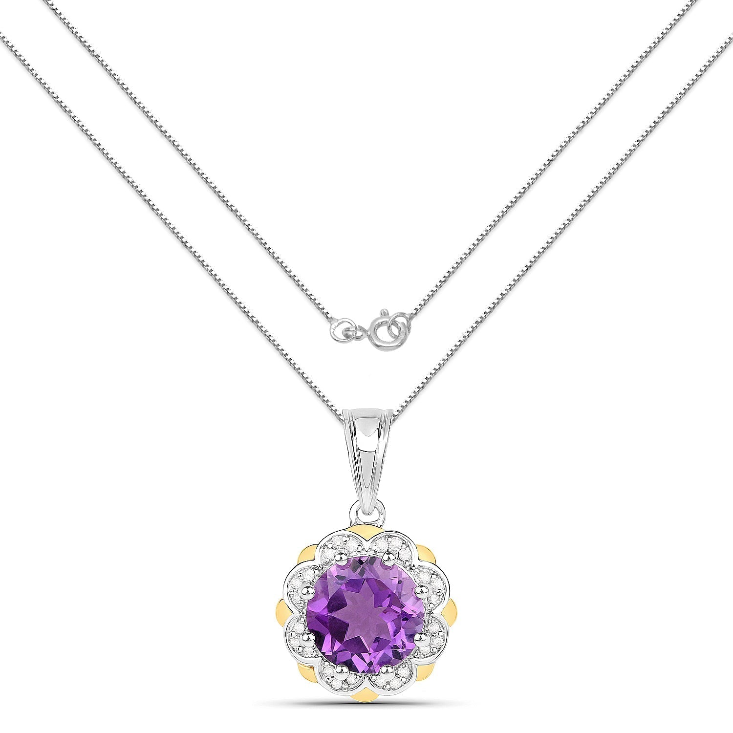 1.87 Carat Genuine Amethyst and White Diamond 14K Yellow Gold with .925 Sterling Silver Pendant Bids.com