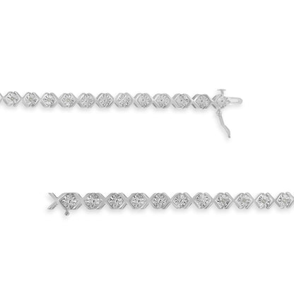 .925 Sterling Silver 1/10 cttw Miracle-Set Round-Cut Diamond "X" Link Tennis Bracelet (I-J color, I2-I3 clarity) - 7.25" Bids.com