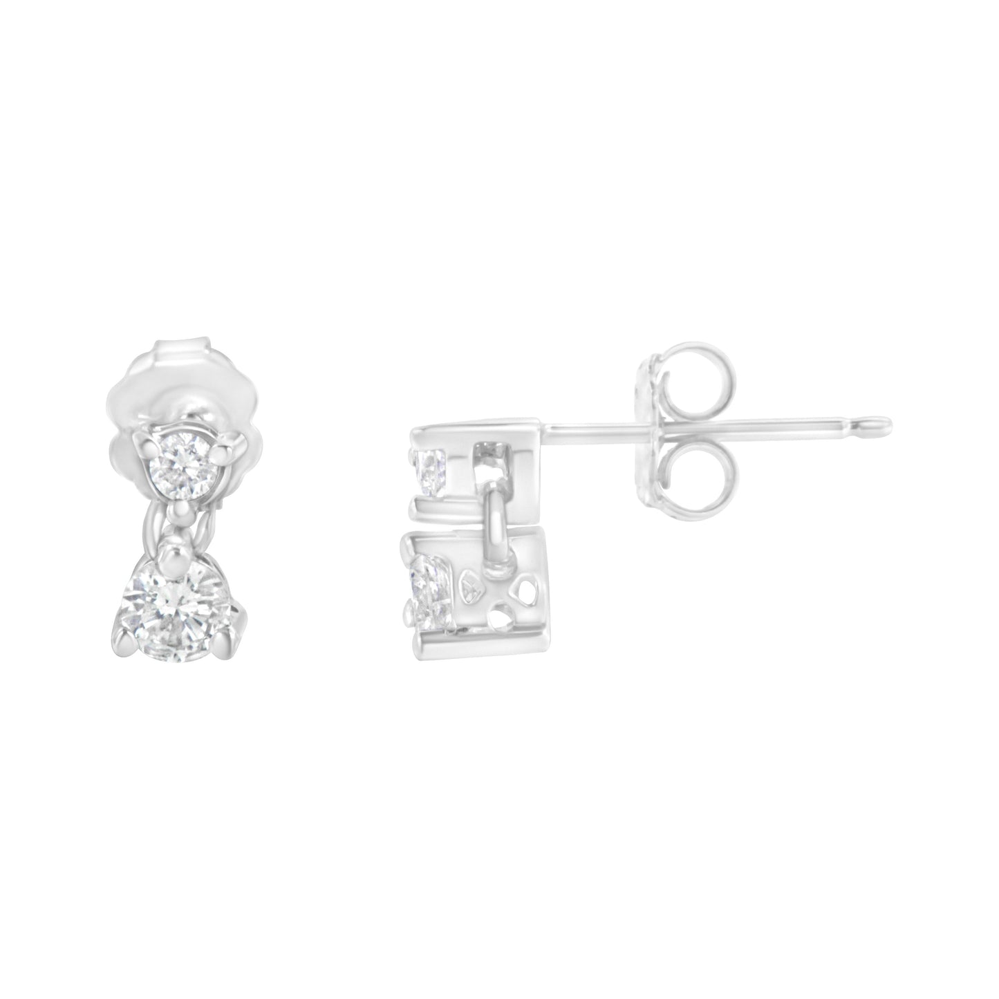 14KT White Gold 1/2 cttw Double Diamond Dangle Stud Earrings (H-I, I1-I2) Bids.com