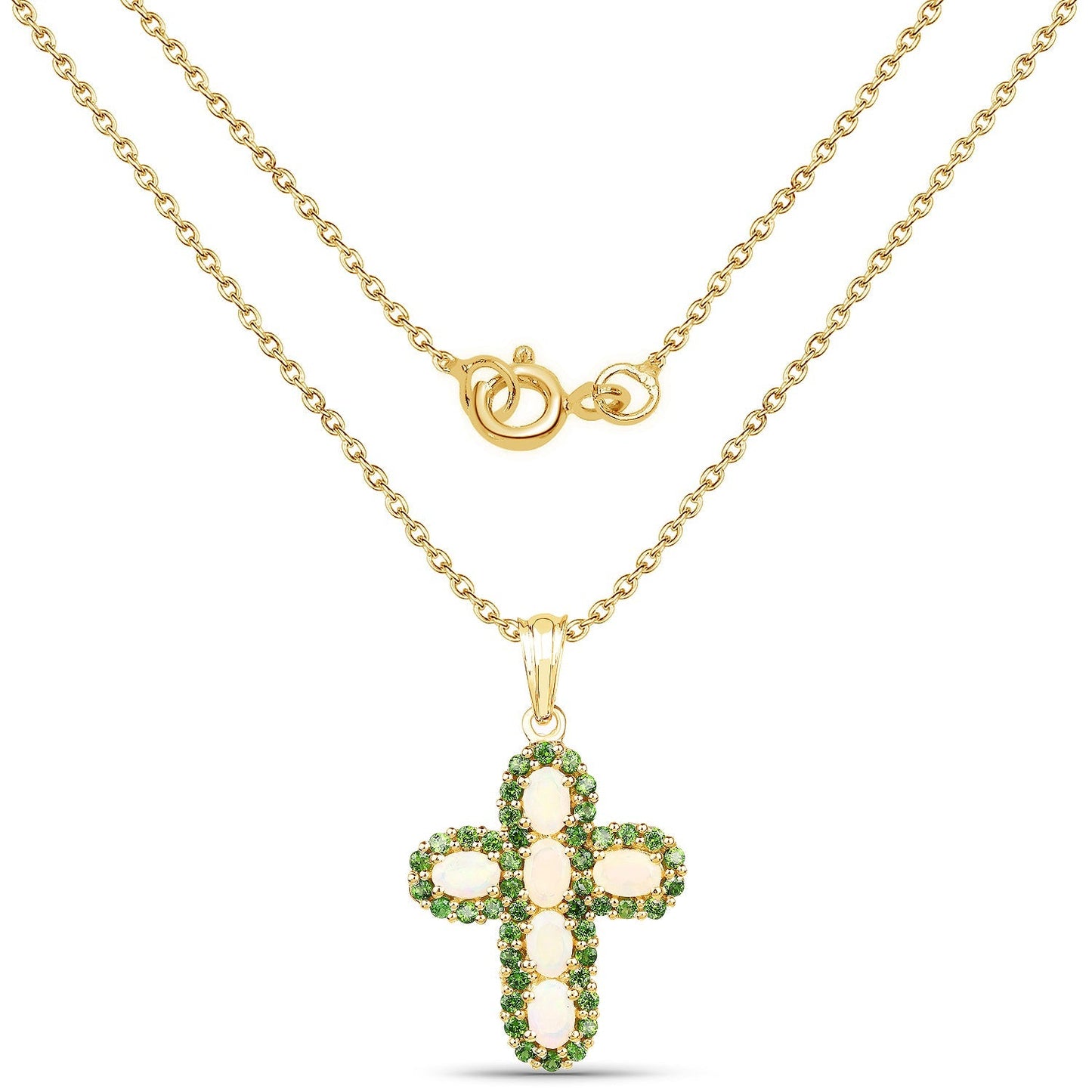 14K Yellow Gold Plated 3.11 Carat Genuine Ethiopian Opal and Chrome Diopside .925 Sterling Silver Pendant Bids.com