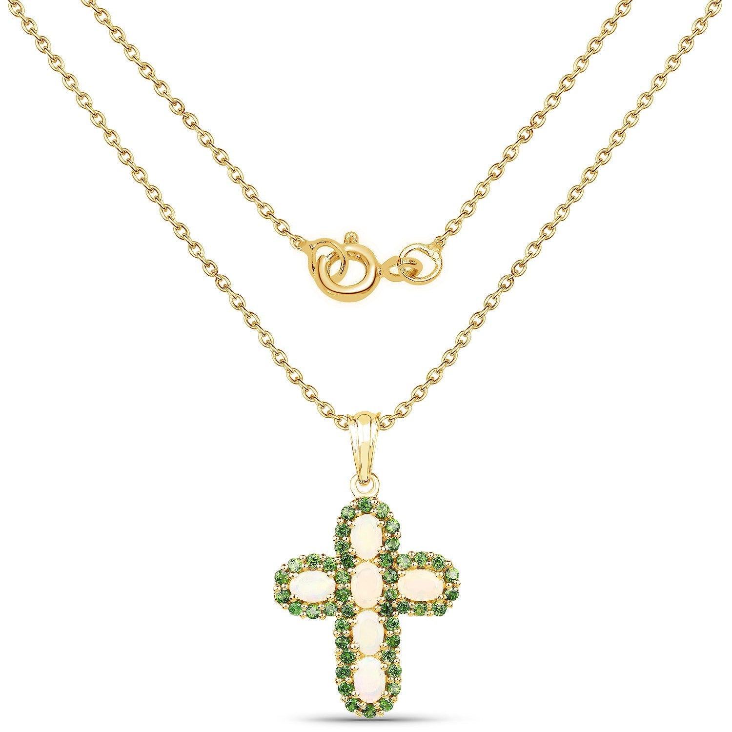 14K Yellow Gold Plated 3.11 Carat Genuine Ethiopian Opal and Chrome Diopside .925 Sterling Silver Pendant Bids.com