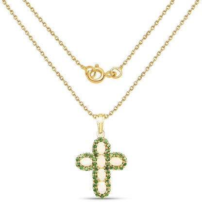 14K Yellow Gold Plated 3.11 Carat Genuine Ethiopian Opal and Chrome Diopside .925 Sterling Silver Pendant Bids.com
