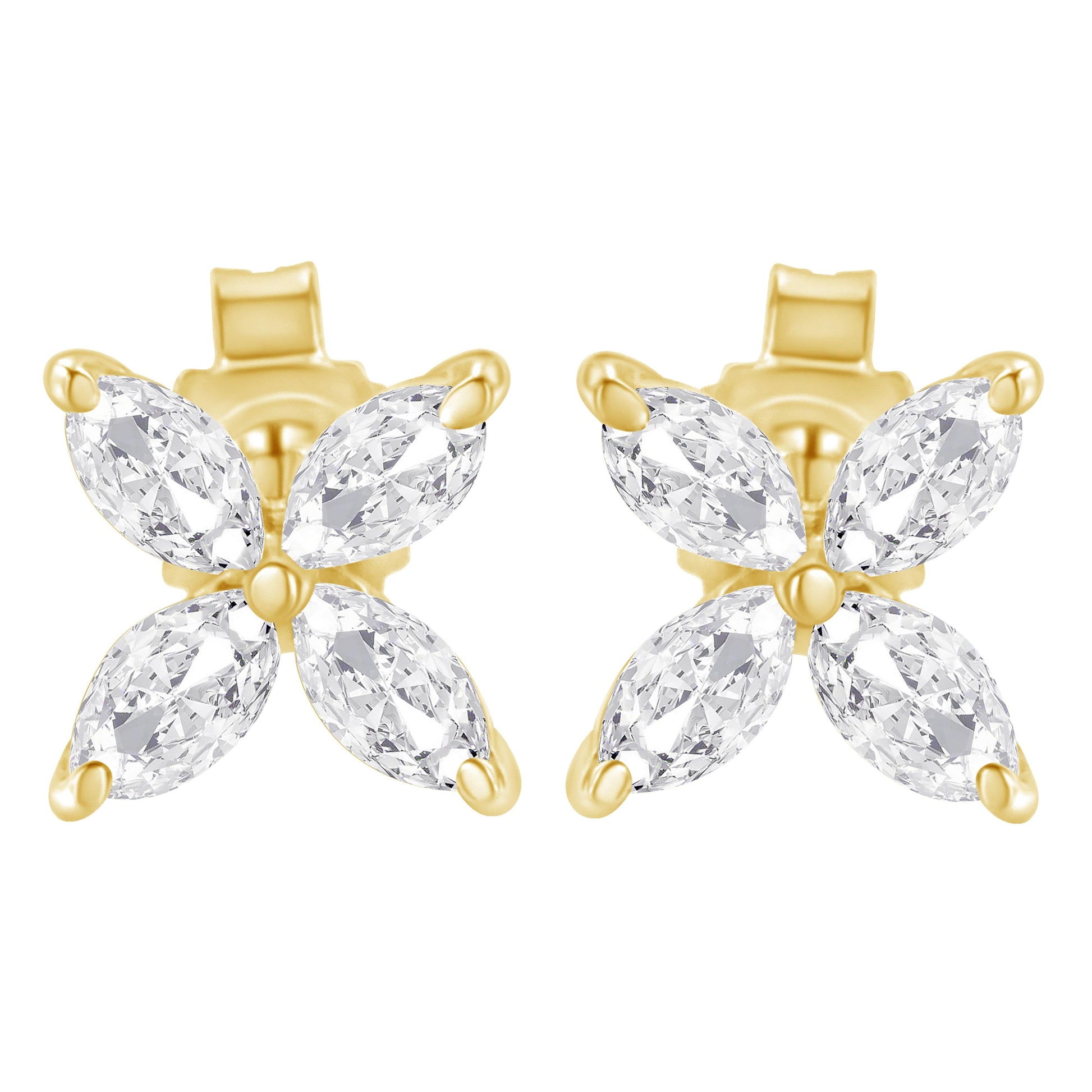 14K White Gold 1/2 Cttw Marquise Diamond 8 Stone Floral Leaf Stud Earrings (H-I Color, SI1-SI2 Clarity) Bids.com