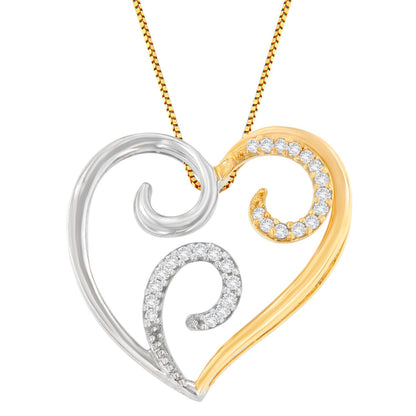 10K Two-Toned Gold 1/10 cttw Round Cut Diamond Swirl Heart Accent Pendant Necklace (H-I, I1-I2) Bids.com