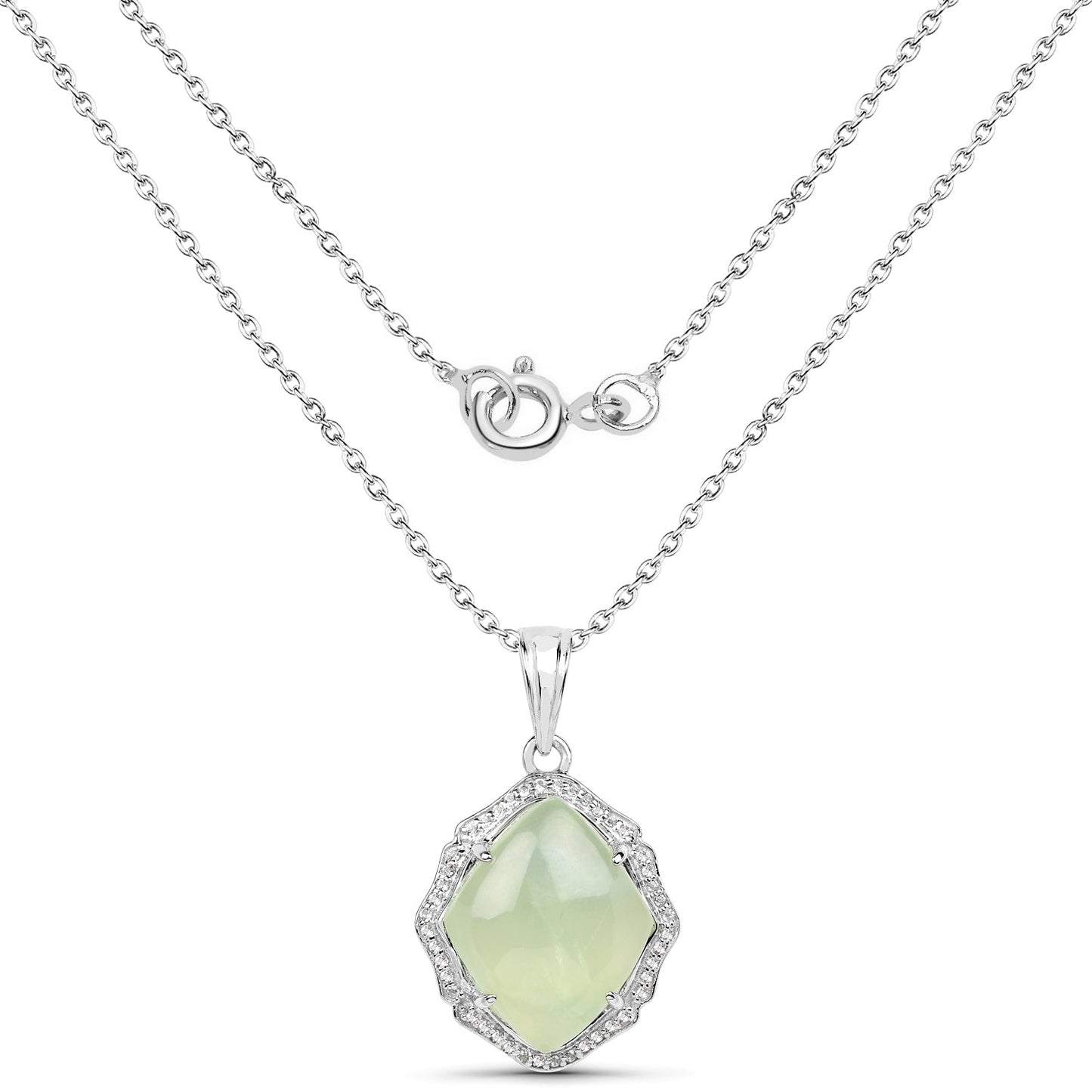 7.49 Carat Genuine Prehnite And White Topaz .925 Sterling Silver Pendant Bids.com