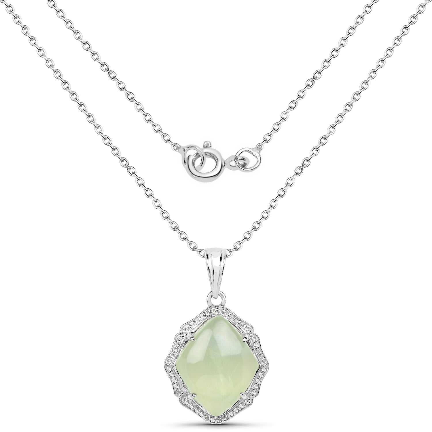 7.49 Carat Genuine Prehnite And White Topaz .925 Sterling Silver Pendant Bids.com