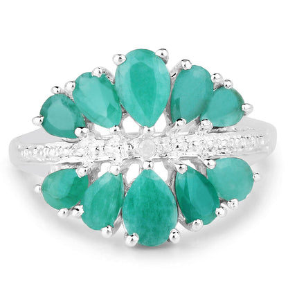 2.21 Carat Genuine Emerald and White Diamond .925 Sterling Silver Ring Bids.com