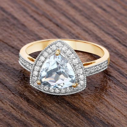 1.58 Carat Genuine Aquamarine and White Diamond 14K Yellow Gold Ring Bids.com