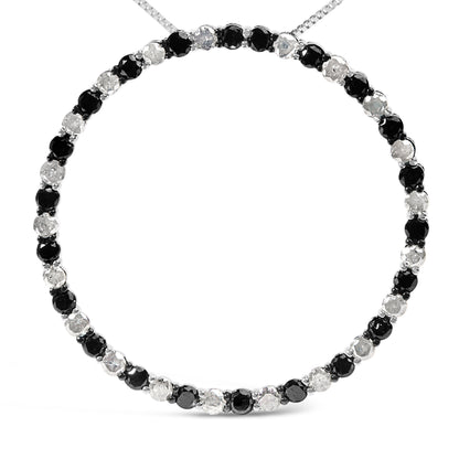 .925 Sterling Silver 3.0 Cttw Alternating Black and White Diamond Open Hoop Circle Pendant Necklace (H-I Color, I3 Clarity) - 18" Inches Bids.com